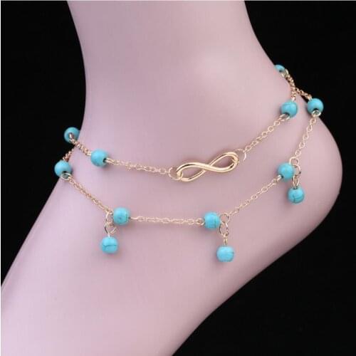 Anklet Women Foot Bracelet Beach Fashon Leg Bracelet Tornozele Indian Anklet MultiLayer 8 Character Foot Chain Infinity S1835