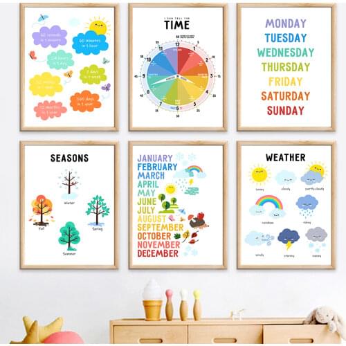Hour Day Month Time Week Season Period Weather Wall Art Canvas Painting Nordic Posters And Prints Wall Pictures Kids Room Decor