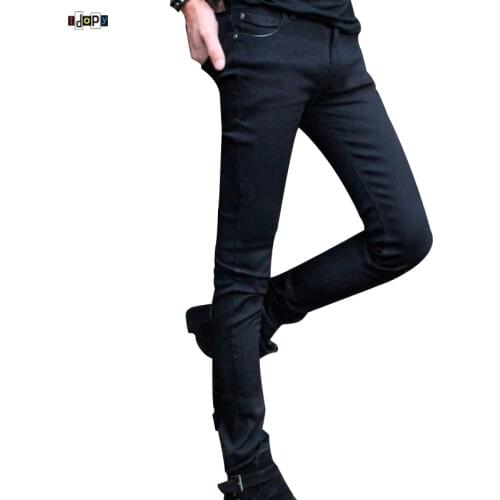 Idopy Funky Fashion Pencil Pants Super Skinny Solid Black Elastic Washed Faded Slim Fit Long Jeans Trouser For Young Men