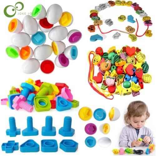 1Set Montessori Early Learning Educational Toys Baby Kids Colors Shapes Scraw Smart Egg Stringing beaded Toys Blocks Gifts YJN