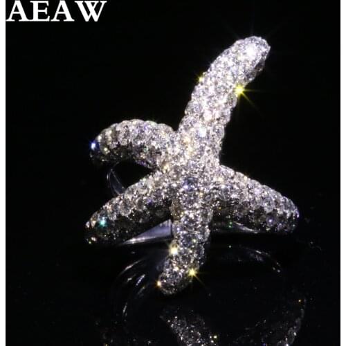 AEAW Solid 14K 585 White Gold DF Color Moissanite Engagement Ring starfish Moissanite Band for Women Ladies Ring