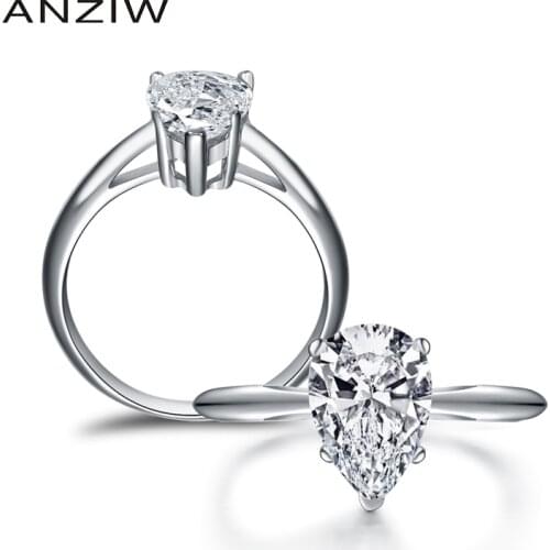 ANZIW 925 Silver Solitiare Ring 2ct Pear cut Women Engagement Jewelry Synthetic diamond Wedding Finger Rings Fine Jewelry Gifts