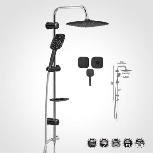 Etc-5240 Black-Chrome Hill Yağmurlamalı Shower Set Aqua Black Aesthetic