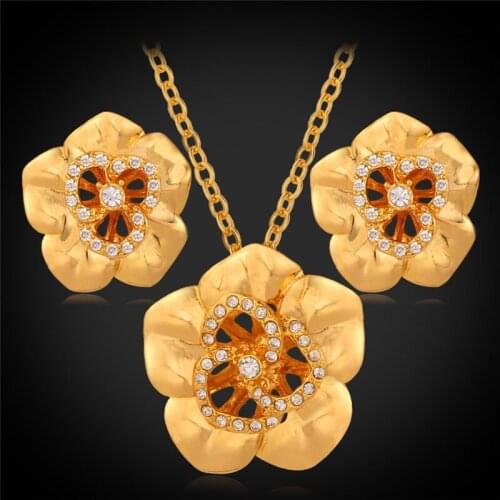 Kpop Bridal Jewelry Sets Pendant Necklace Earrings For Women Gold/Silver Color New Vintage Rhinestone Crystal earrings PE108