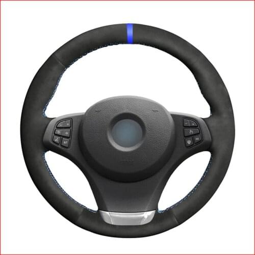 MEWANT Black Suede Steering Wheel Cover for BMW E83 X3 2003 2004 2005 2006 2007 2008 2009 2010 E53 X5 2004 2005 2006 Accessories
