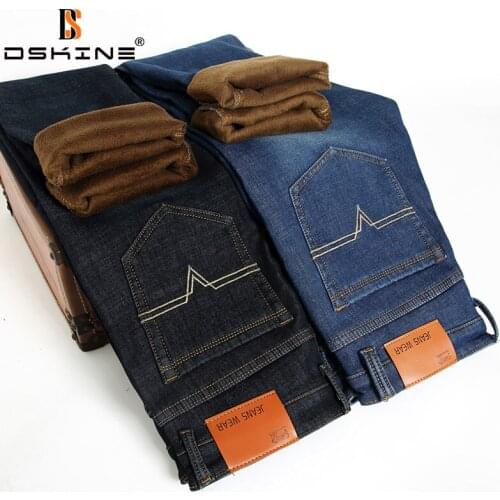 Men Winter Straight Trousers Baggy Stretch Jean Fashion Men Casual Jeans 2021 New Thicken Keep Warm Autumn Men Denim Pants