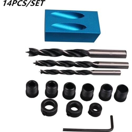 Woodworking Oblique Hole Locator Drill Bits Pocket Hole Jig Kit 15 Degree Angle Drill Guide Set Hole Puncher DIY Carpentry Tools