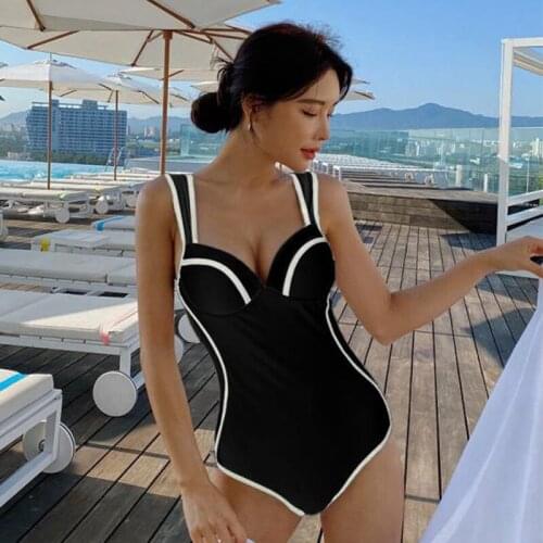 2021 Summer New Sexy Korean Fashion Swimsuit Covering Belly and Thinning Steel Plate One-Piece Beach Womens Triangle Swimsuit