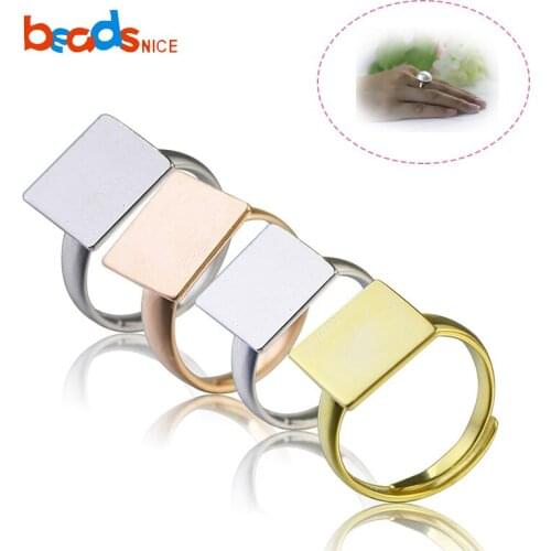 Beadsnice ID33490 Silver Ring Setting With 12 mm Square Flat Pad for Cabochon Square Ring Base