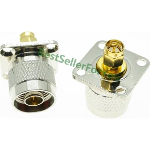 SMA Male To N Type Male Flange 4 Hole Panel Mount Connector AdapterBrass