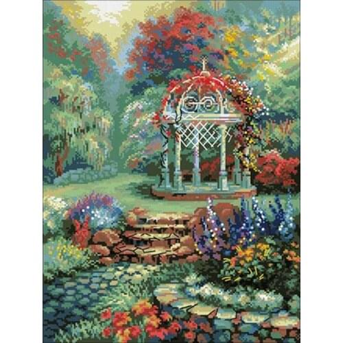 Pavilion in the garden patterns counted 11CT 14CT 18CT Cross Stitch Sets DIY Wholesale Cross-stitch Kits Embroidery Needlework