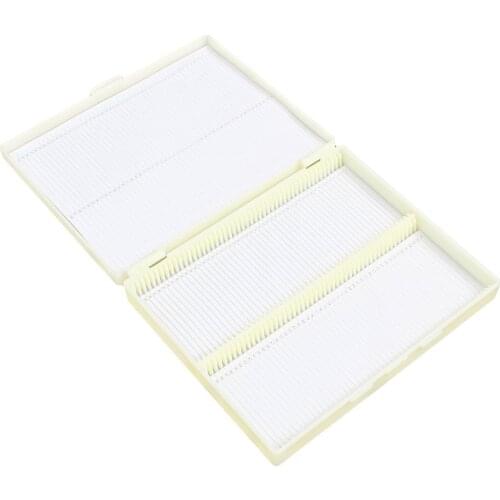 SOSW-20cm x 16cm Beige Plastic Rectangular 100 Slides Microscope Box