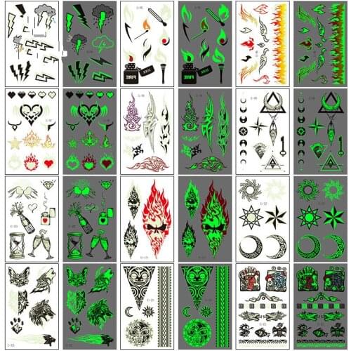 Tattoo Sticker Totem Symbol Flame Stars Moon Flash Luminous Tattoos Wolf Body Art Arm Waterproof Temporary Fake Tatoo Women Men