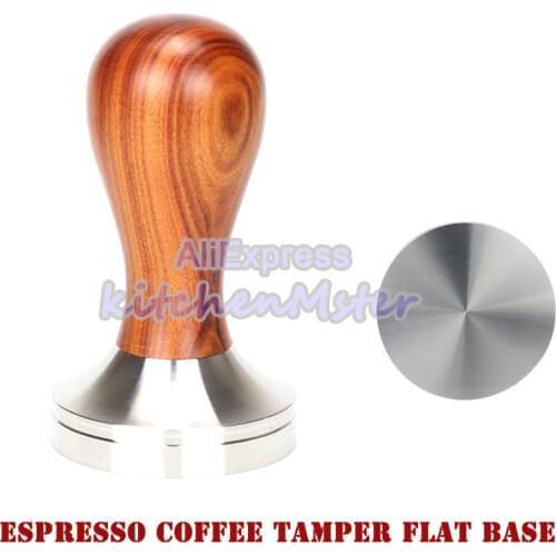 Espresso Coffee Tamper Flat/Thread Base Coffee Powder Hammer with 304 Stainless Steel Wooden Handle Professional Coffee tools