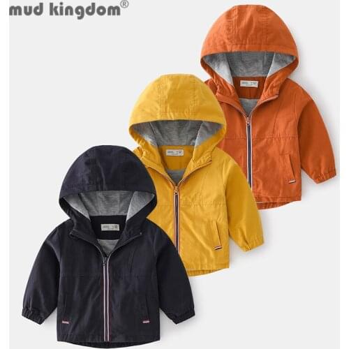 Mudkingdom Boys Hooded Windbreaker Solid Long Sleeve Zipper Jacket Kids Slant Pocket Outerwear Spring Autumn Casual Clothes