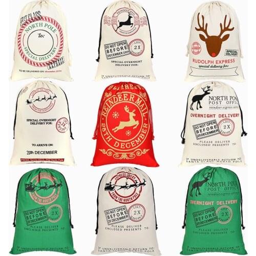 Vintage Christmas Gift Bag Decoration 1pcs Creative Santa Claus Deer 18 Styles Drawstring Canvas Santa Sack Rustic