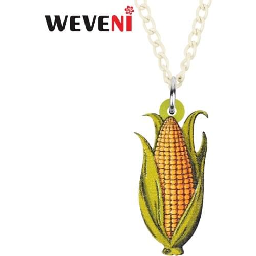 WEVENI Acrylic Thanksgiving Corn Maize Necklace Chain Realistic Long Pendant Novelty Fashion Jewelry For Women Kids Charms Gift