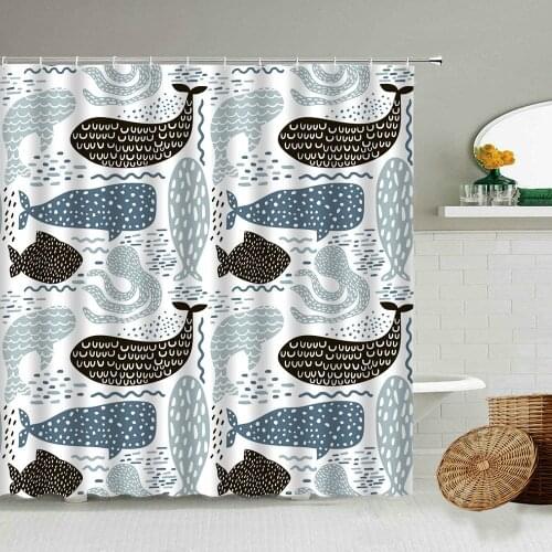 Cartoon Cute Fish Shower Curtain Blue White Black Children Bathroom Waterproof Polyester Curtains Home Decoration With Hook Set