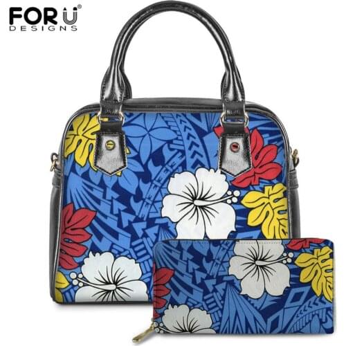 FORUDESIGNS African Floral Polynesian Hibiscus Flower Women Handbags Casual Pu Leather Luxury Ladies Cross Body Bags Women Bolsa