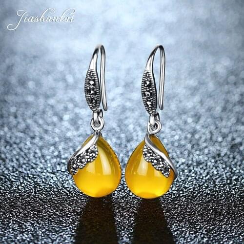 JIASHUNTAI Retro 100% 925 Sterling Silver Earring For Women Vintage Natural Stones Earrings female Thai Silver Jewelry