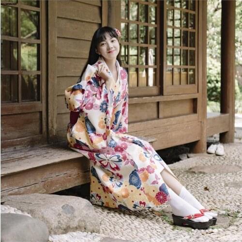 Woman Japanese Kimono Style yukata Girl spring dress Flowers print Bloom 2020 retro splice Long Dress