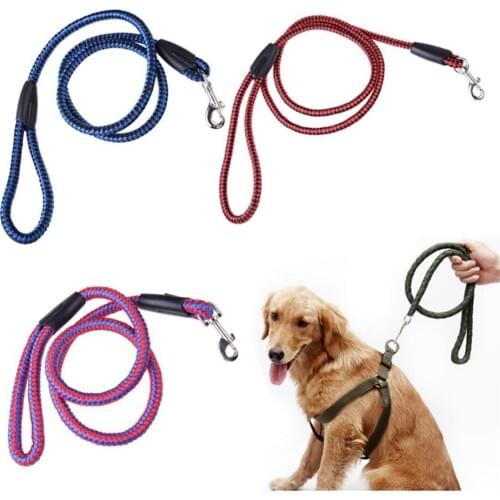 1.2m Durable Pet Dog Cat Collar Harness Plaid Braided Nylon Rope Comfortable Dogs Collar Leash Lead Strap Belt