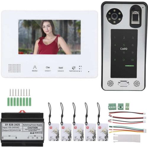 2‑Wire Video Doorbell 7in Monitor Fingerprint Password IC Card Unlock Night Vision Door Phone 100‑240V
