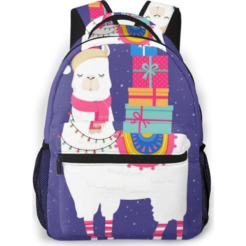 2020 OLN Travel Backpacks Cute Llama With Gift Winter Illustration Girl Backpack For Women Large Capacity School Bag For Teenage