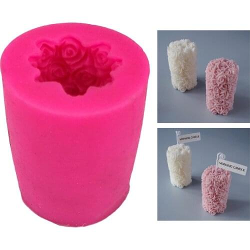 Handmade 3D Rose Cylinder Candle Mold Scented Candle Making Mould Clay Craft