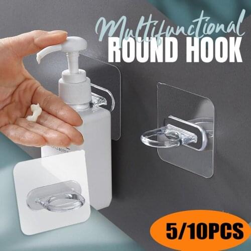 5/10pcs Punch-Free Round Hook Strong Self Adhesive Hook Home Kitchen Door Wall Multifunctional Transparent Hooks Holders