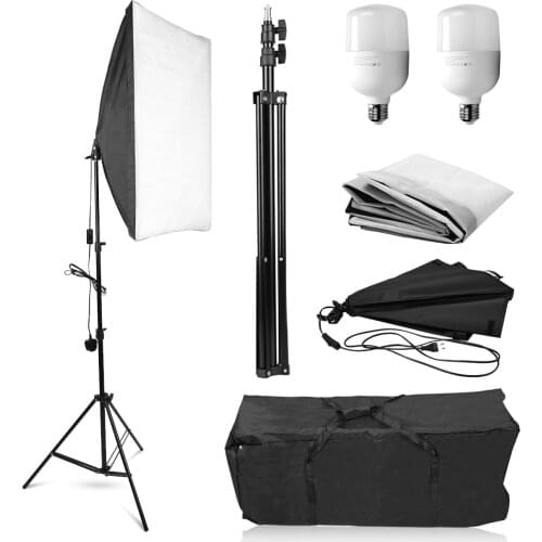 50x70CM Photography Softbox Lighting Kit E27 Socket Professional Photo Studio Equipment 25W LED Light Bulb for Portrait Shooting