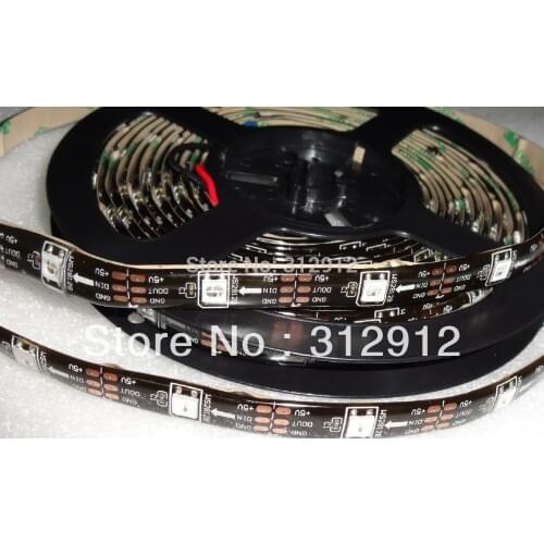 5m DC5V BLACK PCB WS2812B led pixel srip,IP65,30pcs WS2812B/M with 30pixels;waterproof in silicon coating