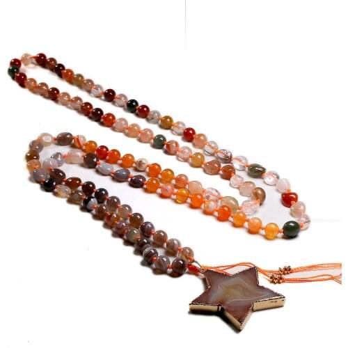 8MM Botswana Agates And Colorful Rutilated Quartz Meditation Yoga Spirit Jewelry 108 Mala Beaded Necklace Stone Star Pendent