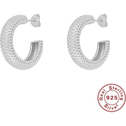 GS 925 Sterling Silver Pave Snake Chain Pattern Hoop Earrings for Women Big Opening Circle Huggie Earrings Jewelry Broncos