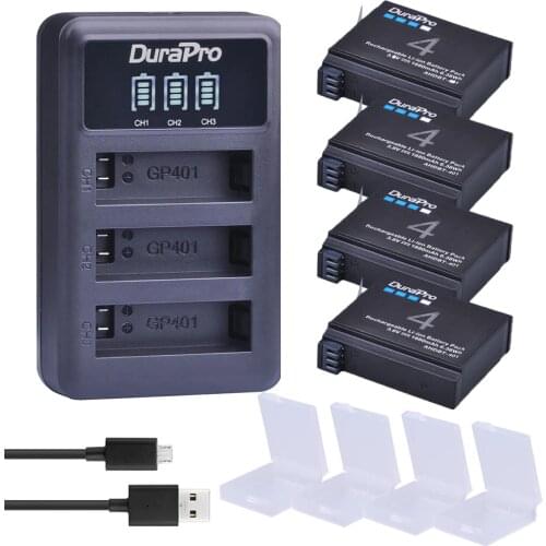 4pc 1680mAH AHDBT-401 AHDBT401 AHDBT 401 Digital Camera Battery + LED 3-Port Charger for AHDBT401 GoPro Hero 4 HD Camera bateria
