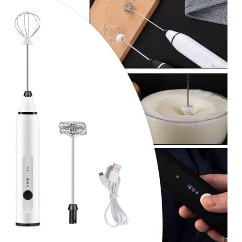 3-Speeds Electric Whisk Coffee Milk Drink Frother Foamer Mixer USB Rechargeable Handheld Food Blender Kitchen Tools Bake