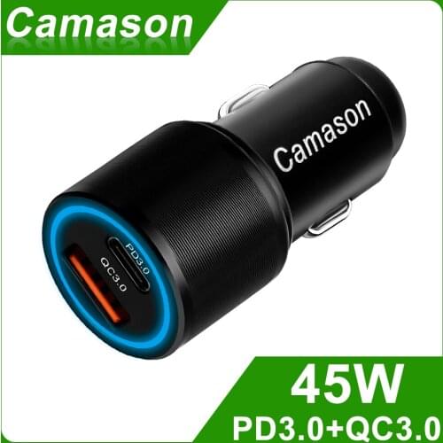 Camason Car Quick Charger USB Type C 45W Charge For iphone Xiaomi Huawei phone PD QC 3.0 24V/12V Fast Charging Adapter products