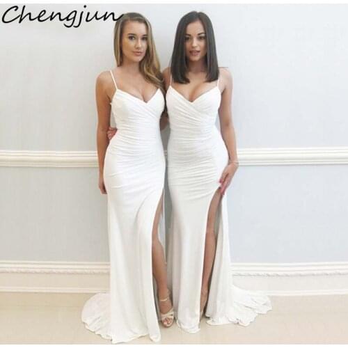 Chengjun Ivory Sexy High Slit Plus Size Chiffon Women Long Dresses For Bridesmaid