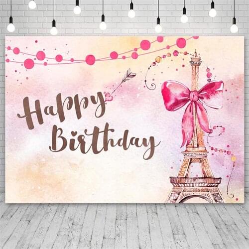 Avezano Photography Backdrop Happy Birthday Pink Polka Dot Bow Love Heart Eiffel Tower Backgrounds Photo Studio Photozone Decor