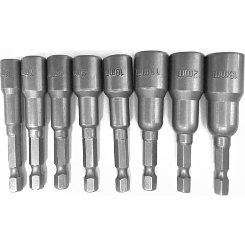 GTBL 8pcs 1/4 inch Hex Magnetic Nut Driver Socket Set Metric Impact Drill Bits 6 to 13mm Adapter