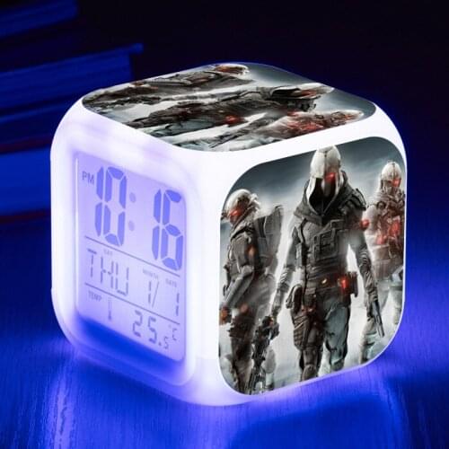 Game Tom Clancys Ghost Recon 3D Print Alarm Clock Bedroom Decorative Digital Square Led Clocks Funny Figure Luminous Gift Gun