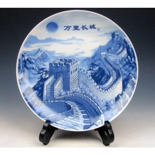 Exquisite Chinese Handwork Blue and White Porcelain Chinese Great Wall Landscape Plate
