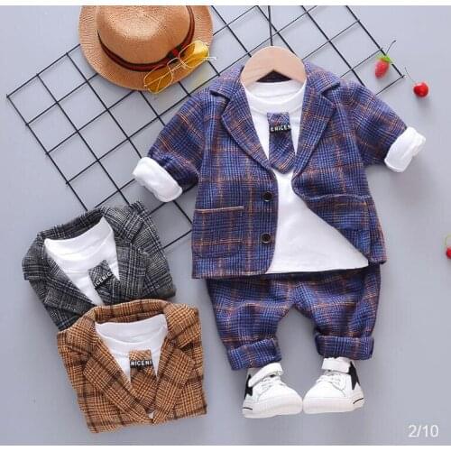 Baby Boy Clothing Sets Plaid Suit Fashion 3PCS Toddler Boy Clothes Baby Suit for Boys Coat + T-Shirt+Pants 1- 4 Y