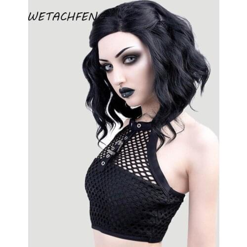 Womens Crop Top Sexy Black Y2k Fishnet Mesh Tank Tops Halter Backless Hollow Out Streetwear Gothic Summer Female Clothing Femme