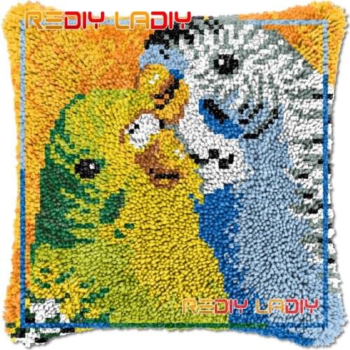 Latch Hook Cushion Two Parrots DIY Needlepoint Kits Chunky Acrylic Yarn Arts Crocheting Lofty Pillow Case Hobby & Crafts