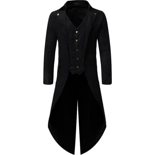 Trench Tuxedo Men Vintage Gothic Long Coat Jakcet Mens Solid Button Retro Stage Party Costume Steampunk Tailcoat Dress Suit