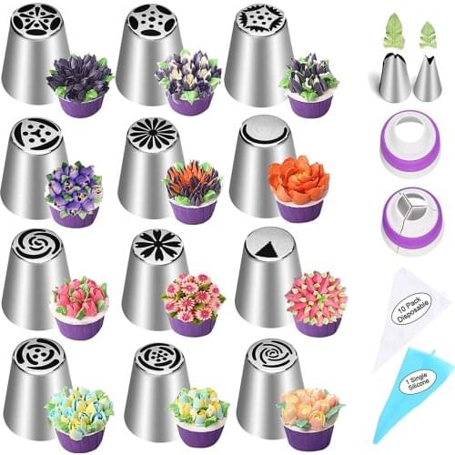 27pcs Russian Piping Tips Set Cake Decorating Supplies Kit Piping Bags and Nozzles Set