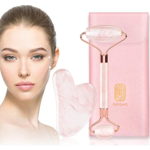 Boxed Quartz Jade Roller Massager Pink For Face Body Anti-aging Natural Stone Guasha Scraper Set Beauty Facial Lifting Tool