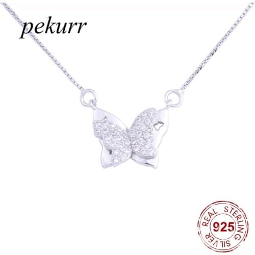 Pekurr 925 Sterling Silver Double Layers Zircon Big Butterfly Necklaces For Women Elegant Collar Pendants Fashion Jewelry