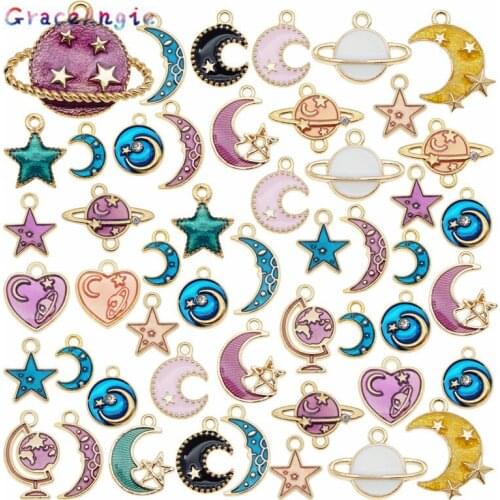 20pcs/pack Mix Sun Moon&Stars floating charms Tone Universal Pendants Alloy Metal Enamel Charms For DIY Earrings Jewelry Making